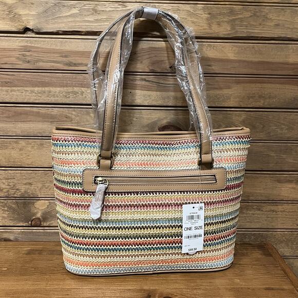 Style & Co Women’s Woven Straw Shoulder Bag NWT Spring Colors Faux Leather Trim - Picture 1 of 15
